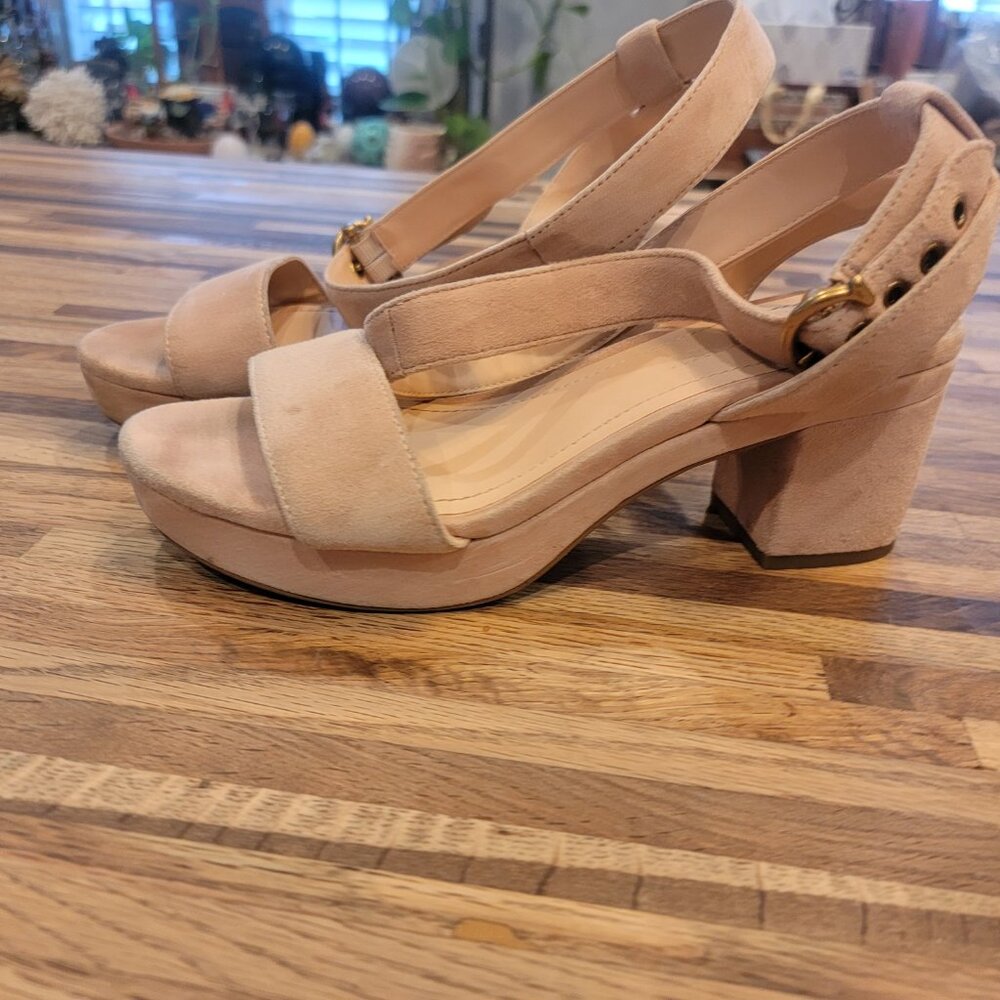 COACH Serena C-Buckle Suede Platform Sandals G4902 Beechwood Tan - Picture 5 of 16
